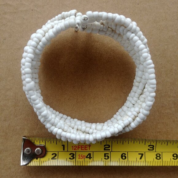 4/$20 White braided woven beaded cuff bracelet shell look - Picture 3 of 9